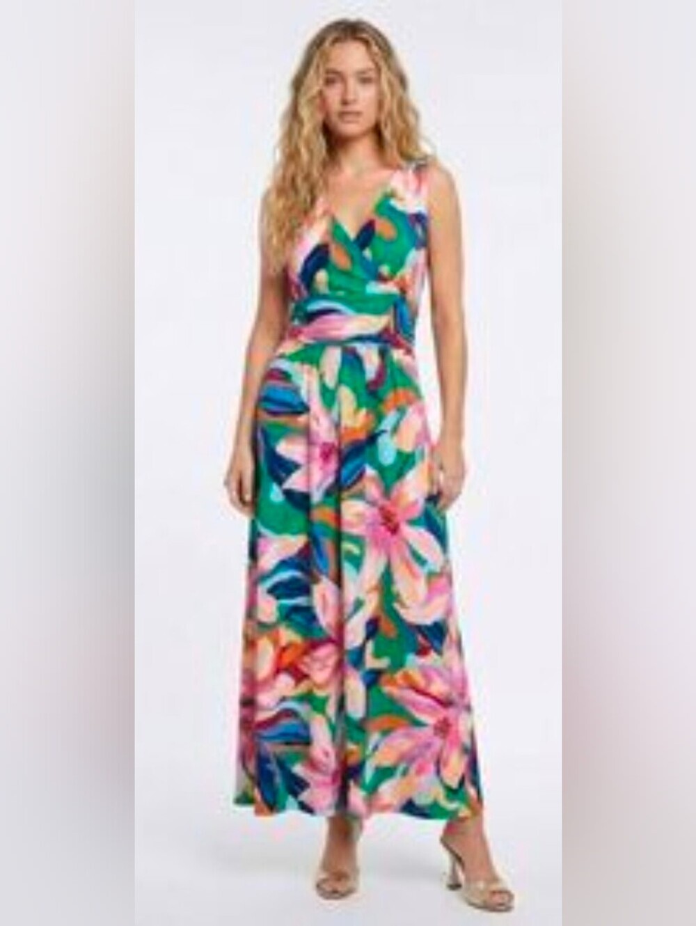 Pappagallo Tropical Floral Maxi Dress in Green and Pink Resort Cruise Vacation